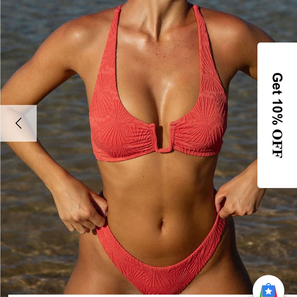 Red Jacquard U-Ring Cross Back Bikini Top XL NWT